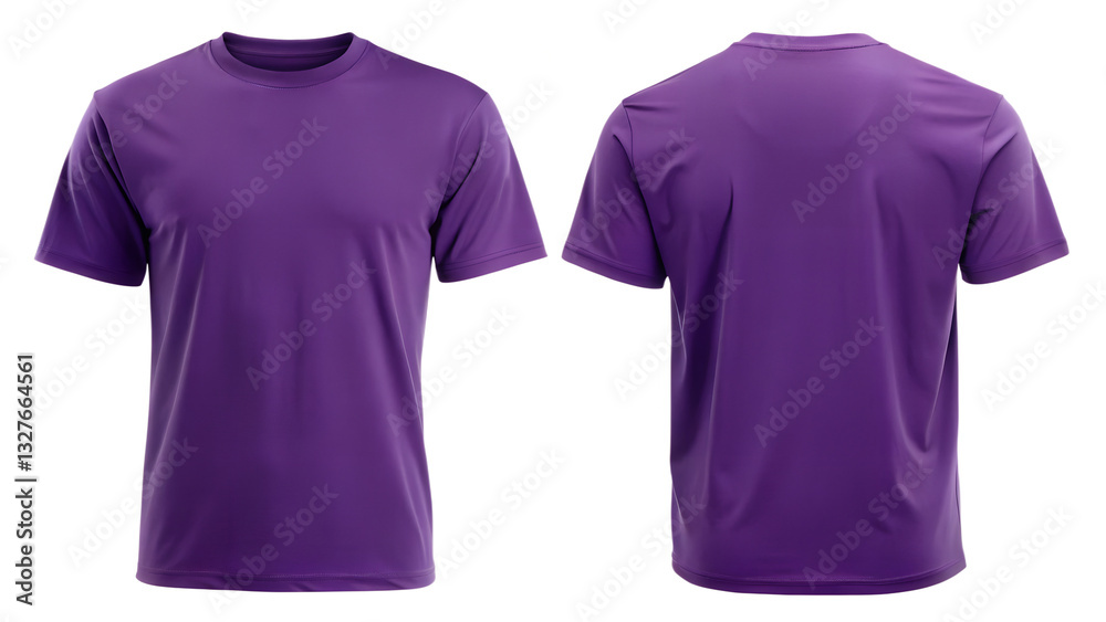 A simple purple shirt displayed from the front and back on a transparent background, showcasing a plain, casual design suitable for digital mockups, fashion presentations, or online stores. A simple purple shirt displayed from the front and back on a transparent background, showcasing a plain, casual design suitable for digital mockups, fashion presentations, or online stores.