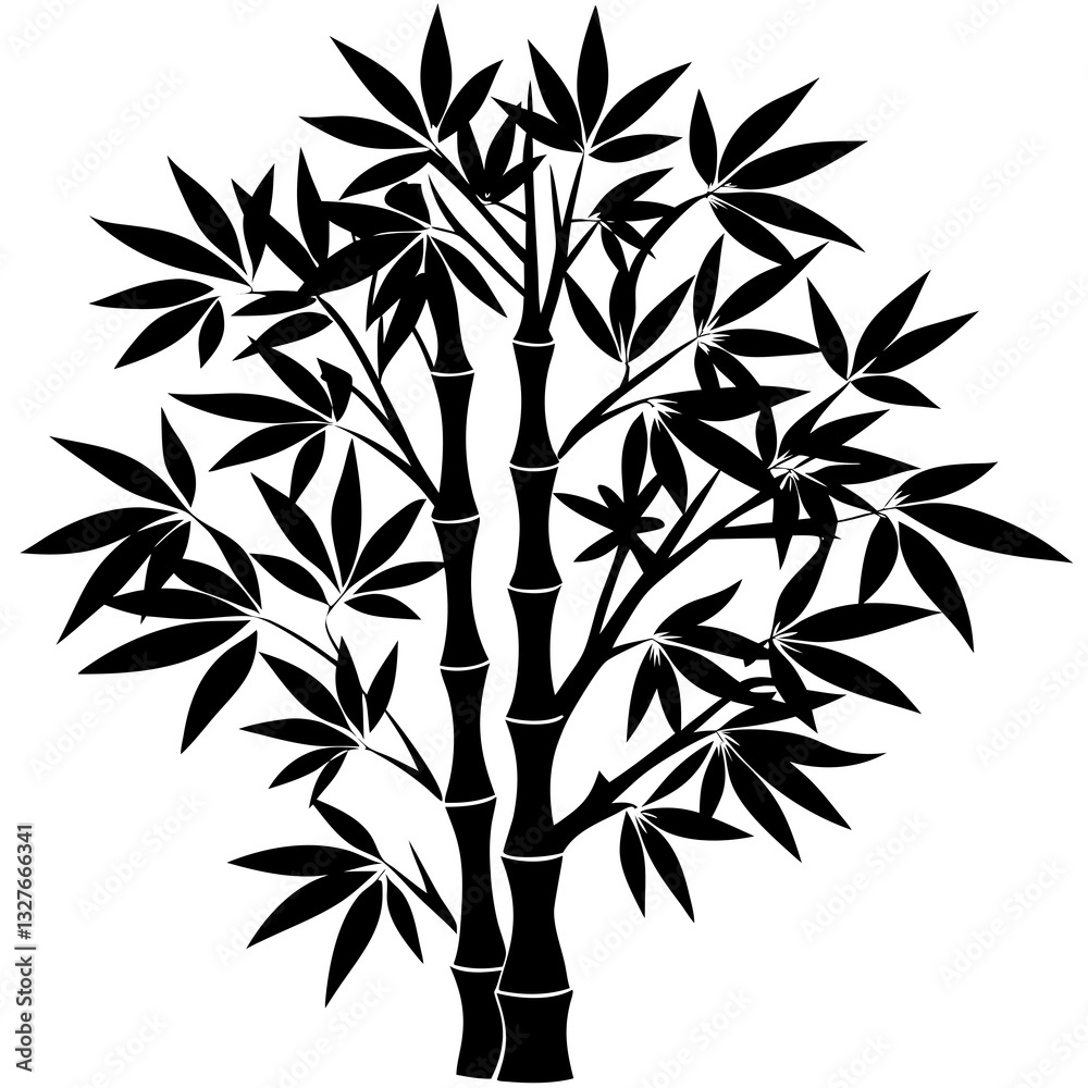 Naklejka premium bamboo tree black silhouette vector, Simple silhouette Design vector icon with white background. 
