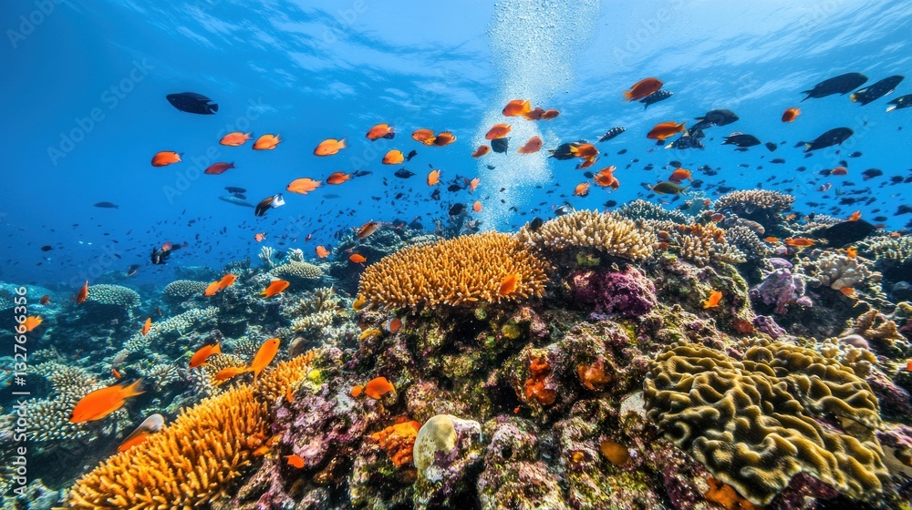 Obraz premium Vibrant Coral Reef With Colorful Fish Swimming