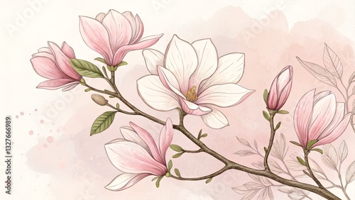 A stylish floral background featuring soft pastel magnolia and space for text. Perfect for wedding invitations, branding, and elegant design projects.