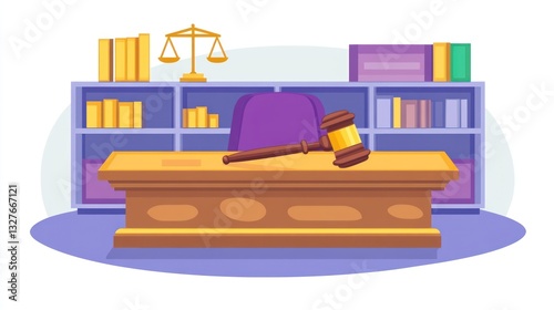 Judges Chambers With Gavel Books And Scales Of Justice