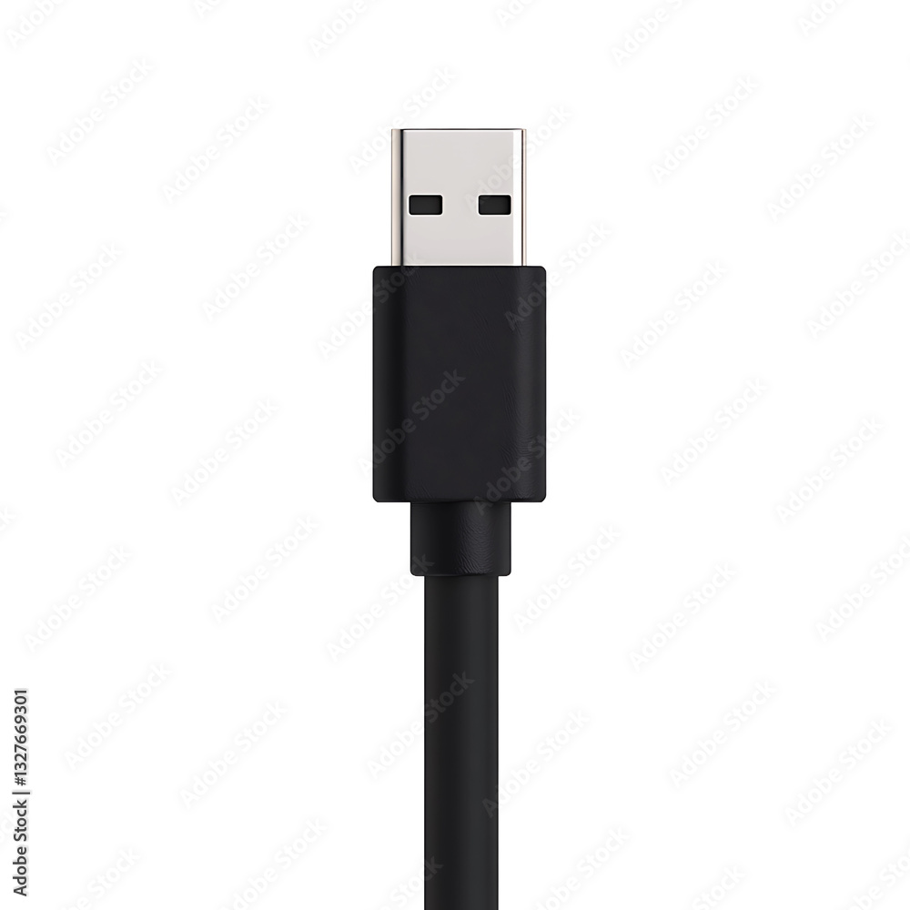 USB Cable: Connectivity essential for device charging & data transfer, black color, clean shot with black background. USB Cable: Connectivity essential for device charging & data transfer, black color, clean shot with black background.