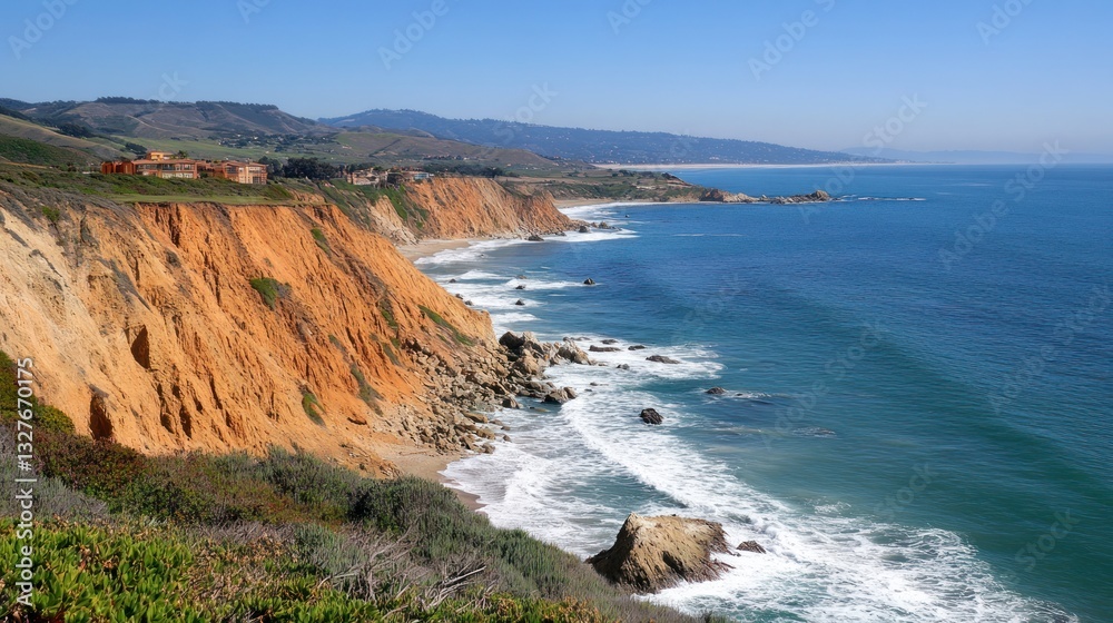 Coastal Cliffs and Ocean Landscape with Homes Coastal Cliffs and Ocean Landscape with Homes