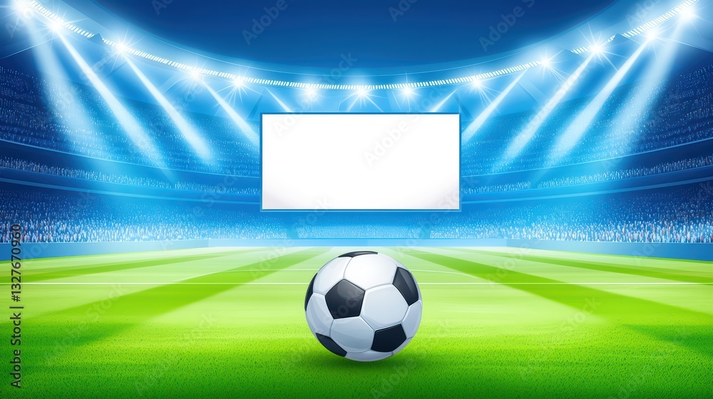 Naklejka premium Massive Sports Event in Stadium with Filled Seating and Bright Lighting for Soccer Match