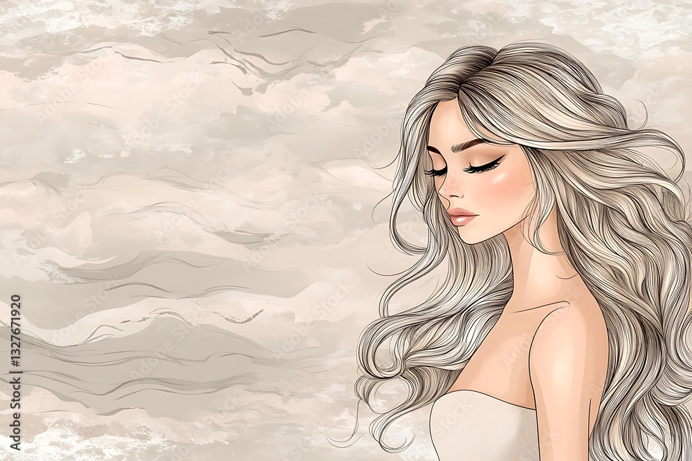 Girl with long hair. Background of clouds. Beauty concept Girl with long hair. Background of clouds. Beauty concept