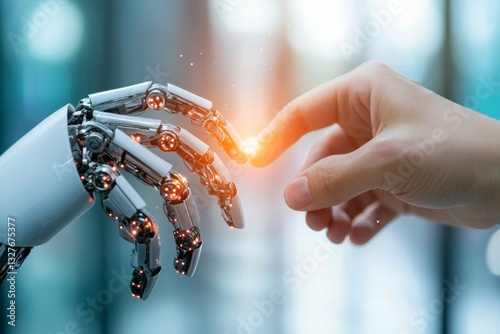 Robot hand is touching a human hand