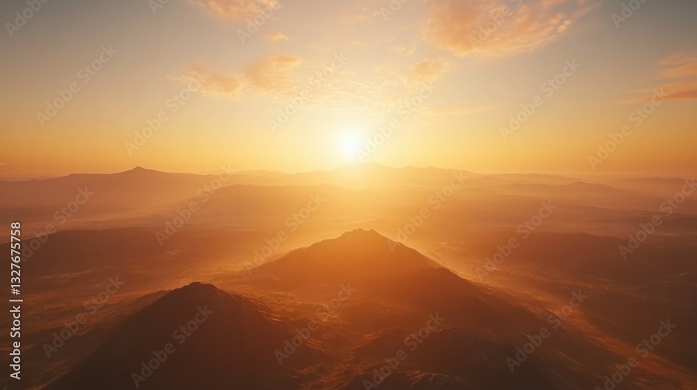 Serene Sunrise Over Mountain Range with Soft Golden Light Serene Sunrise Over Mountain Range with Soft Golden Light