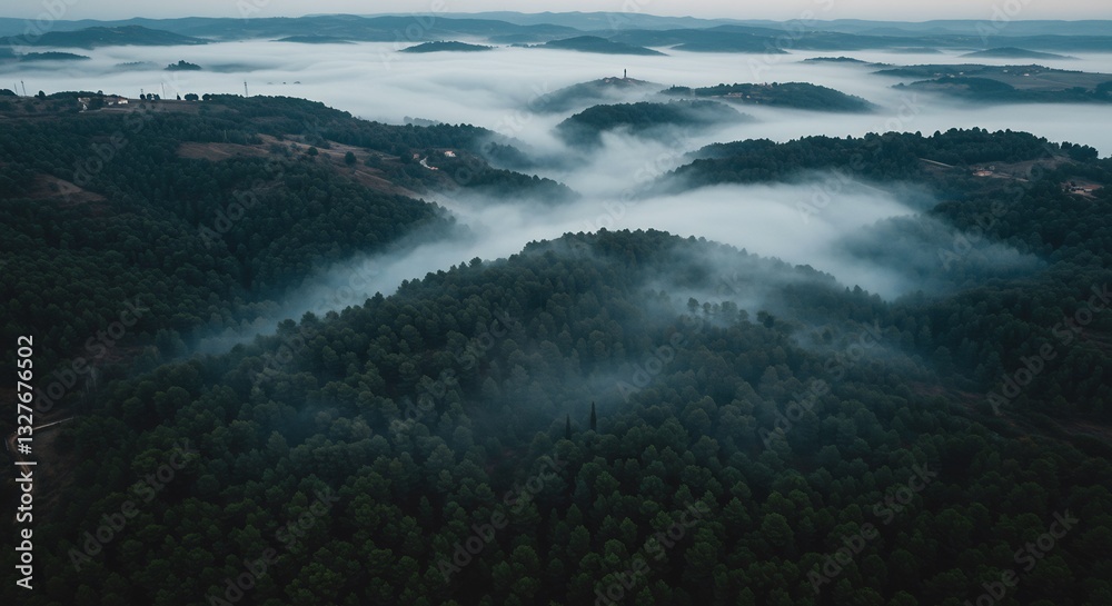 Fototapeta premium Misty Mountains Dramatic Aerial View. AI Generated