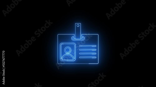 Glowing neon Id card icon isolated on black background. 4k motion graphic animation