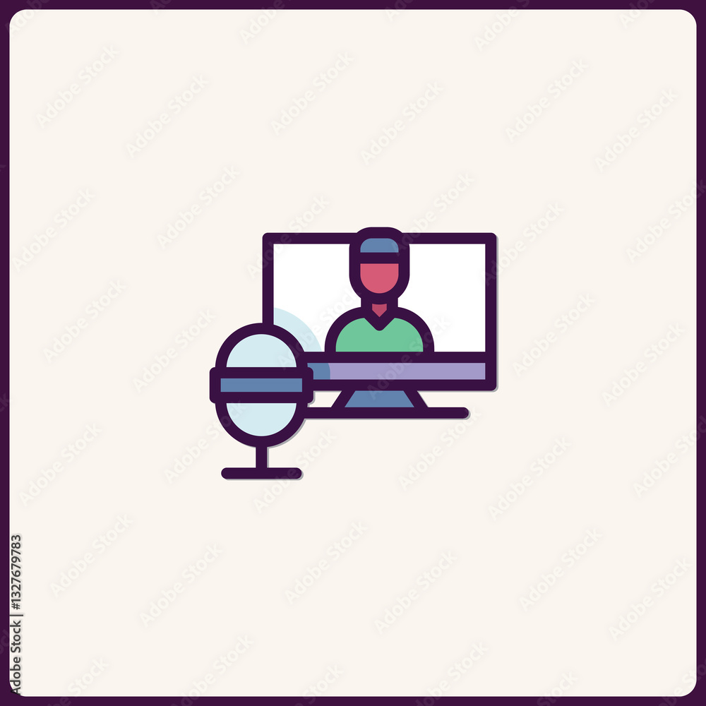 Podcast Interview Icon, Online Meeting, Remote Communication Concept Symbol