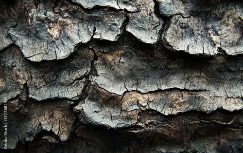 Textured tree bark with rough, jagged edges and deep grooves