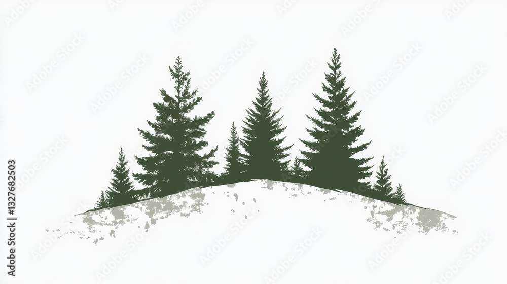 Obraz premium Forest tree vector silhouette outdoor travel green silhouette forest logo coniferous natural badge tops pine spruce branch cedar and plant leaf abstract stem drawing vector illustration.