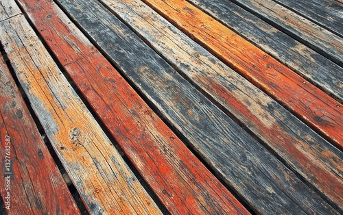 Wooden deck texture with worn, faded slats and subtle creases