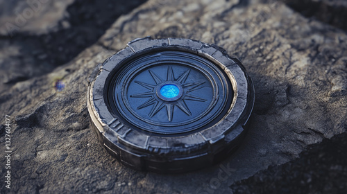 Flat design gray and blue handheld compass for navigation. Geographical instrument to find direction vector illustration. photo