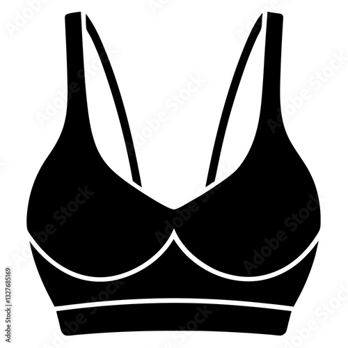 sports bra black silhouette vector, Simple silhouette Design vector icon with white background. Underwear Bra Vector. Textile Vector 