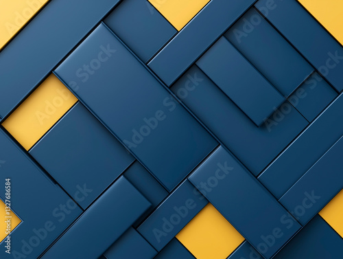 A futuristic decorative pattern with a modular structure and precise alignment. The dimensional contrast between blue and yellow adds sophistication and modern appeal.
