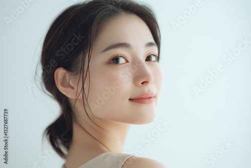 美容, 女性, スキンケア, 化粧品, ビューティー, 若い女性, 美肌, 日本人, アジア人, フェイシャル, メイク, 美容液, 保湿, クリーム, エイジングケア, 美容医療, エステ, 美容クリニック, 肌ケア, ナチュラルメイク, 透明感, ツヤ肌, モデル, 笑顔, ポートレート, クローズアップ, リラックス, 癒し, 健康的, 美白, コラーゲン, ヒアルロン酸, アンチエイジング