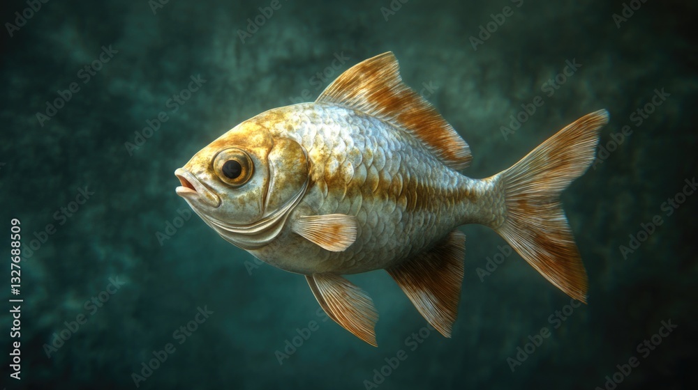 Fototapeta premium A goldfish swimming in the water with its mouth open