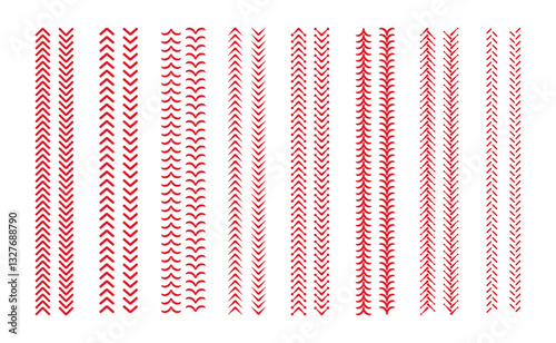 Straight red line or rope set. Textured divider or separator lines in retro style. Vector EPS 10