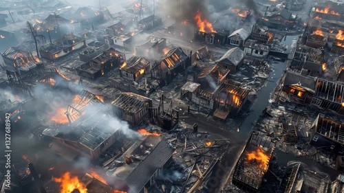 Desolate cityscape with charred ruins and smoke illustrating wildfire devastation in los angeles