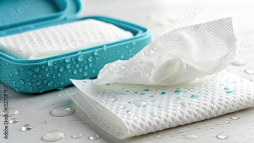 Wet Wipes in Teal Case on White Background