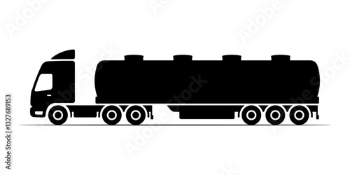 Truck tractor with trailer tank icon. Black silhouette. Side view. Vector simple flat graphic illustration. Isolated object on white background. Isolate.