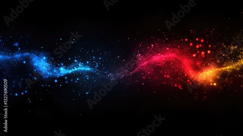 Dynamic Flow of Brilliant Blues and Fiery Reds With Sparkling Particles in an Abstract Universe