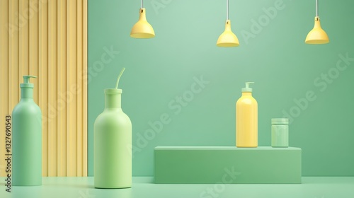 Fresh and Modern Display of Colorful Bottles in Minimalist Setting