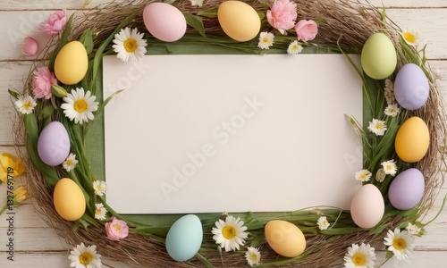 Pastel Easter Egg Wreath with Blank Card for Personalized Message photo