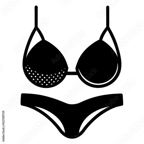 Bra Panty Set black silhouette vector, Simple silhouette Design vector icon with white background. Underwear Bra Vector. Textile Vector, Bikini vector 