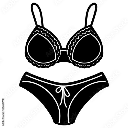 Bra Panty Set black silhouette vector, Simple silhouette Design vector icon with white background. Underwear Bra Vector. Textile Vector, Bikini vector 