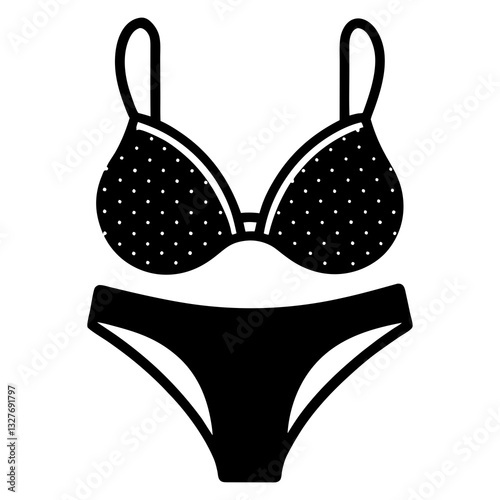Bra Panty Set black silhouette vector, Simple silhouette Design vector icon with white background. Underwear Bra Vector. Textile Vector, Bikini vector 