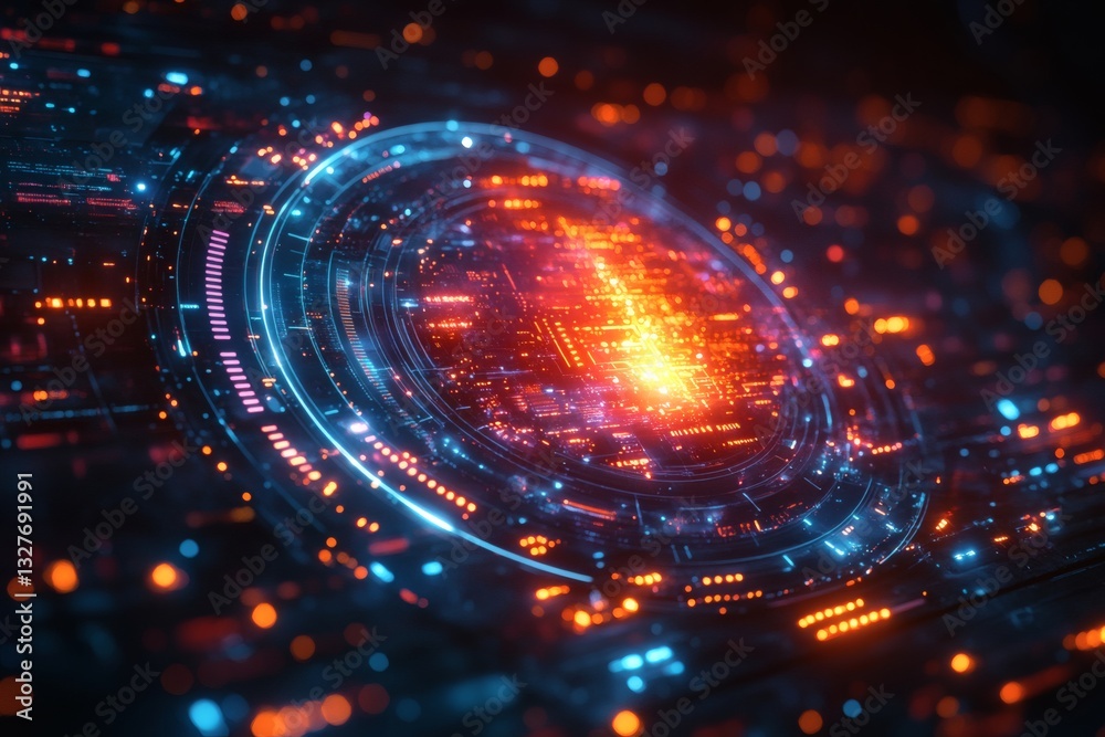 Obraz premium an abstract depiction of a technological core with vibrant lights, creating a sense of innovation and data