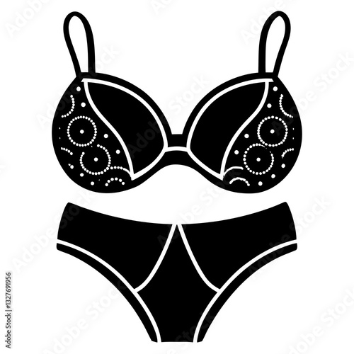 Bra Panty Set black silhouette vector, Simple silhouette Design vector icon with white background. Underwear Bra Vector. Textile Vector 
