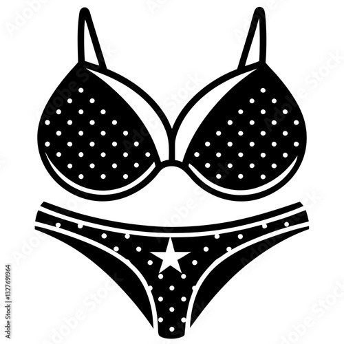 Bra Panty Set black silhouette vector, Simple silhouette Design vector icon with white background. Underwear Bra Vector. Textile Vector 