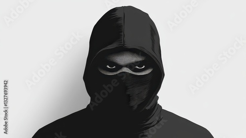Thief icon, criminal person sign, bandit in mask, burglar silhouette, killer, gangster or robber in balaclava