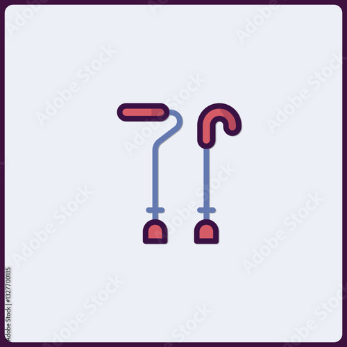 Stylized cane illustration: mobility aid for elderly, disability support