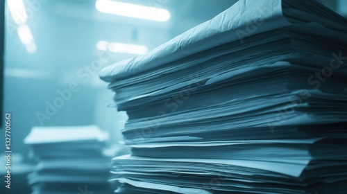 Wallpaper Mural Pile of Disorganized Papers in Blue Toned Office Environment Torontodigital.ca