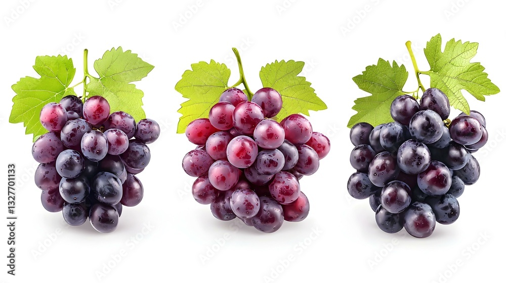 Three Bunches of Red Grapes Isolated on White Background Three Bunches of Red Grapes Isolated on White Background