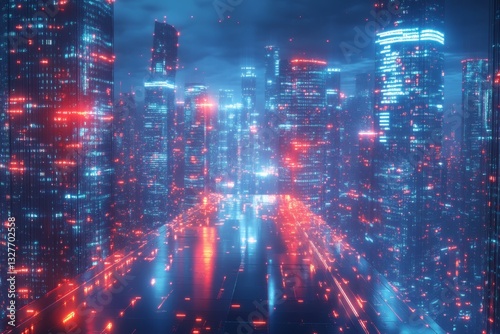 Wallpaper Mural a futuristic cityscape with neon lights and a sense of advanced technology and cyberpunk Torontodigital.ca