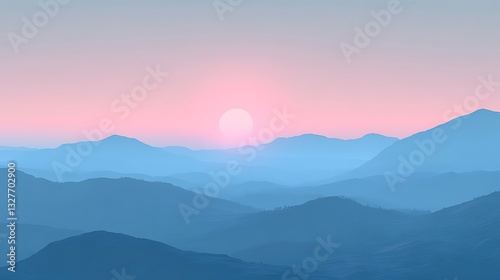 Mountains Landscape at Sunrise with Gentle Blue Hues and Soft Light
