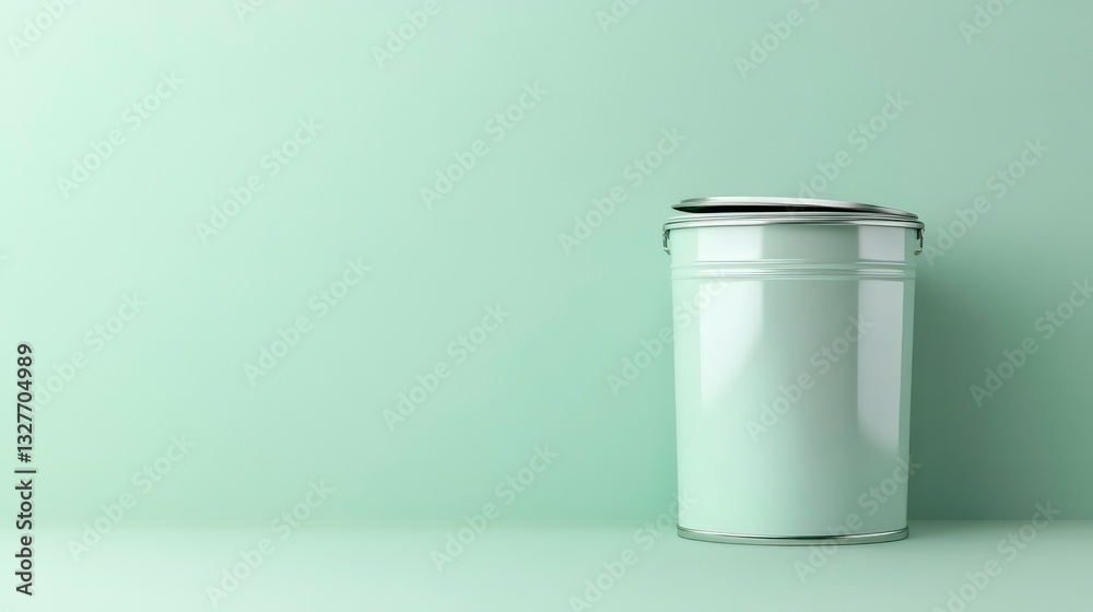 Recycling bin on a smooth pale green backdrop, emphasizing an ecofriendly trash can with extensive copy space for environmental promotions Recycling bin on a smooth pale green backdrop, emphasizing an ecofriendly trash can with extensive copy space for environmental promotions