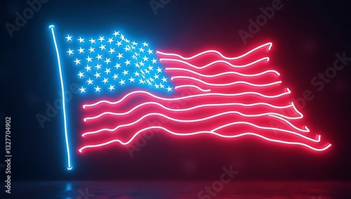 Neon American flag on dark background