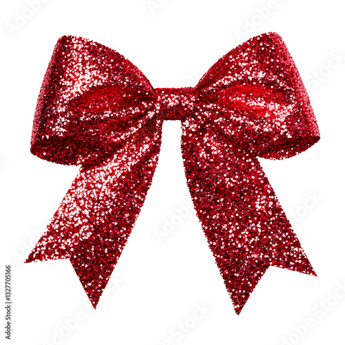  Red glittery bow, PNG clipart cutout on a transparent background