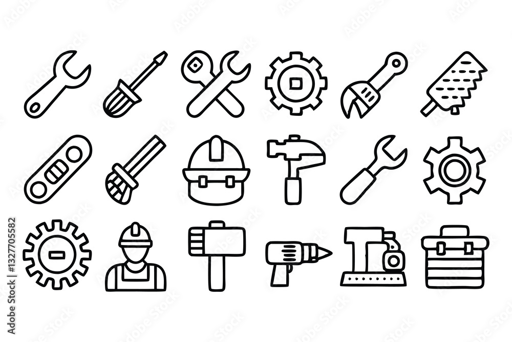 Obraz premium service, illustration, icon set, outline, signs, clothes, repairing, simple, appliance, set, black and white, brush, buttons, climate, condition, contour, control, drop, editable, expertise, factory, 