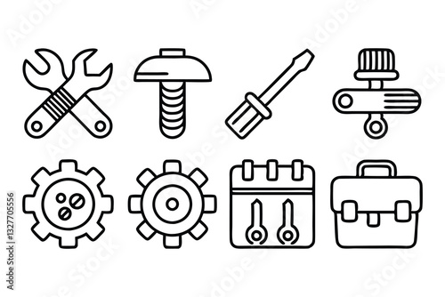 service, illustration, icon set, outline, signs, clothes, repairing, simple, appliance, set, black and white, brush, buttons, climate, condition, contour, control, drop, editable, expertise, factory, 