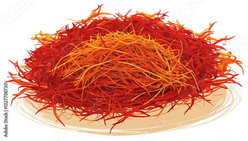 A close-up of dried red saffron threads, showcasing the intricate texture and vibrant color of this prized spice.