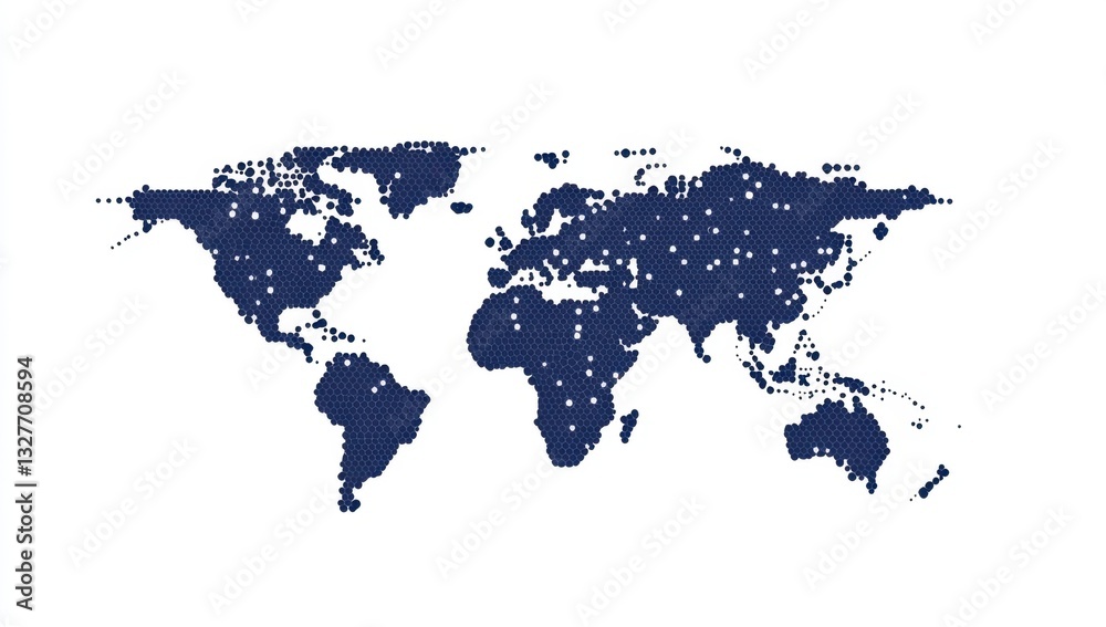 Fototapeta premium Abstract digital world map on a blue background with hexagons and cyber technology elements, global network concept Generative AI