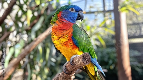 Spectacular King Parrot Perched on Branch, A Symphony of Vibrant Colors photo
