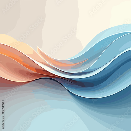 Abstract gradient waves in soft peach and blue shades, modern elegance